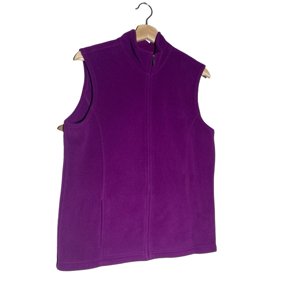 LL BEAN Womens Fleece‎ Full Zip Sleevless Vest Sz L Purple